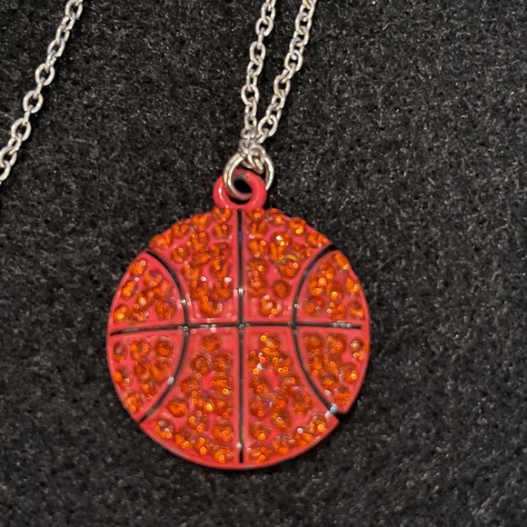 Jewelry | Basketball Pendant Orange Rhinestones Silver Tone Chain 16 | Poshmark
